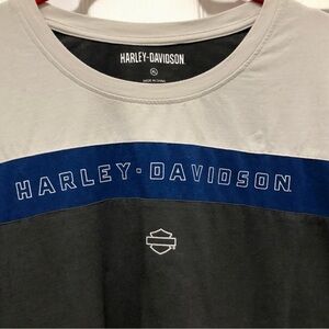 Harley-Davidson Women’s Colorblock Blue Stripe Logo Graphic T-Shirt Biker Style